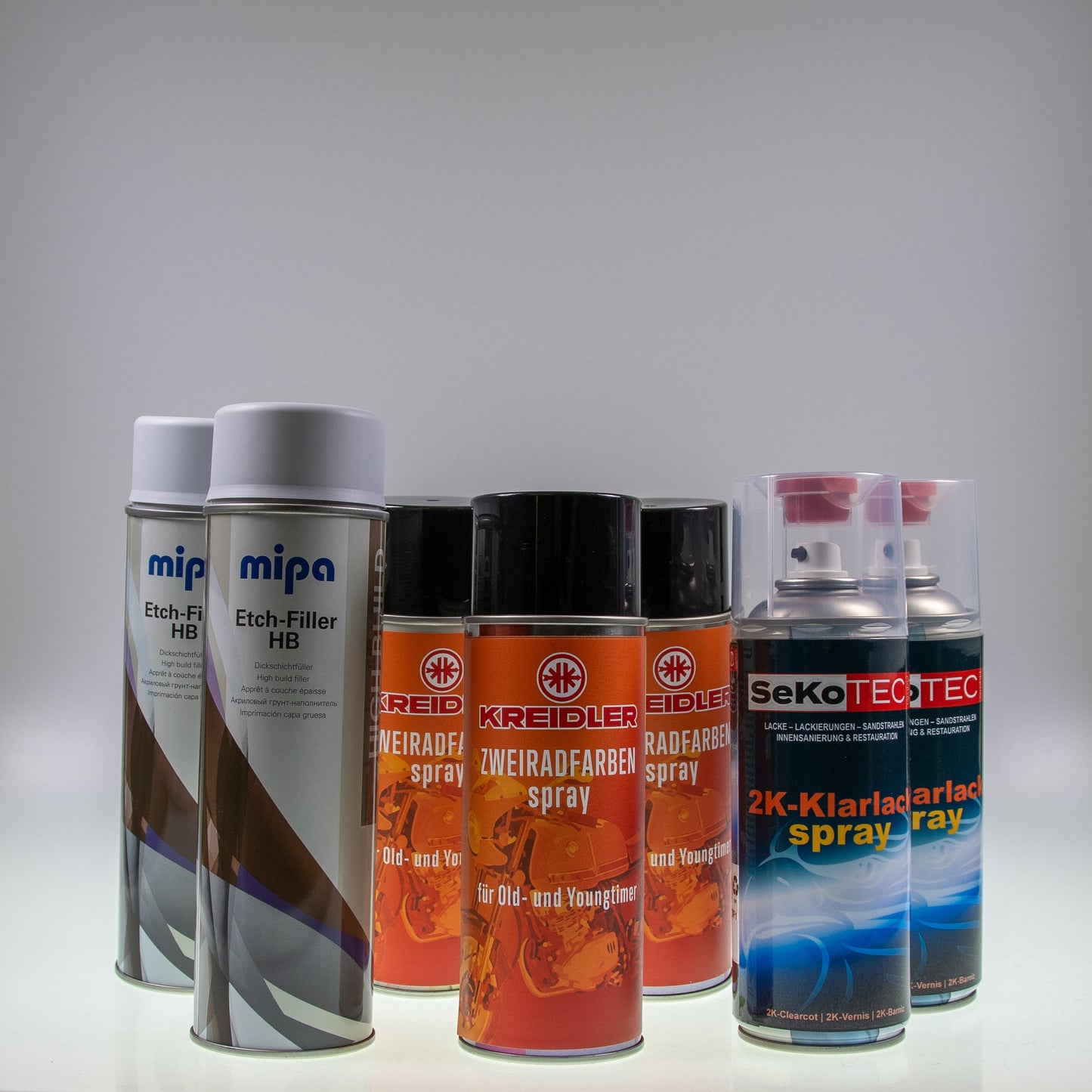 Kreidler-Farben 3xSpraydose mit 2xFüller und 2x2K-Klarlack