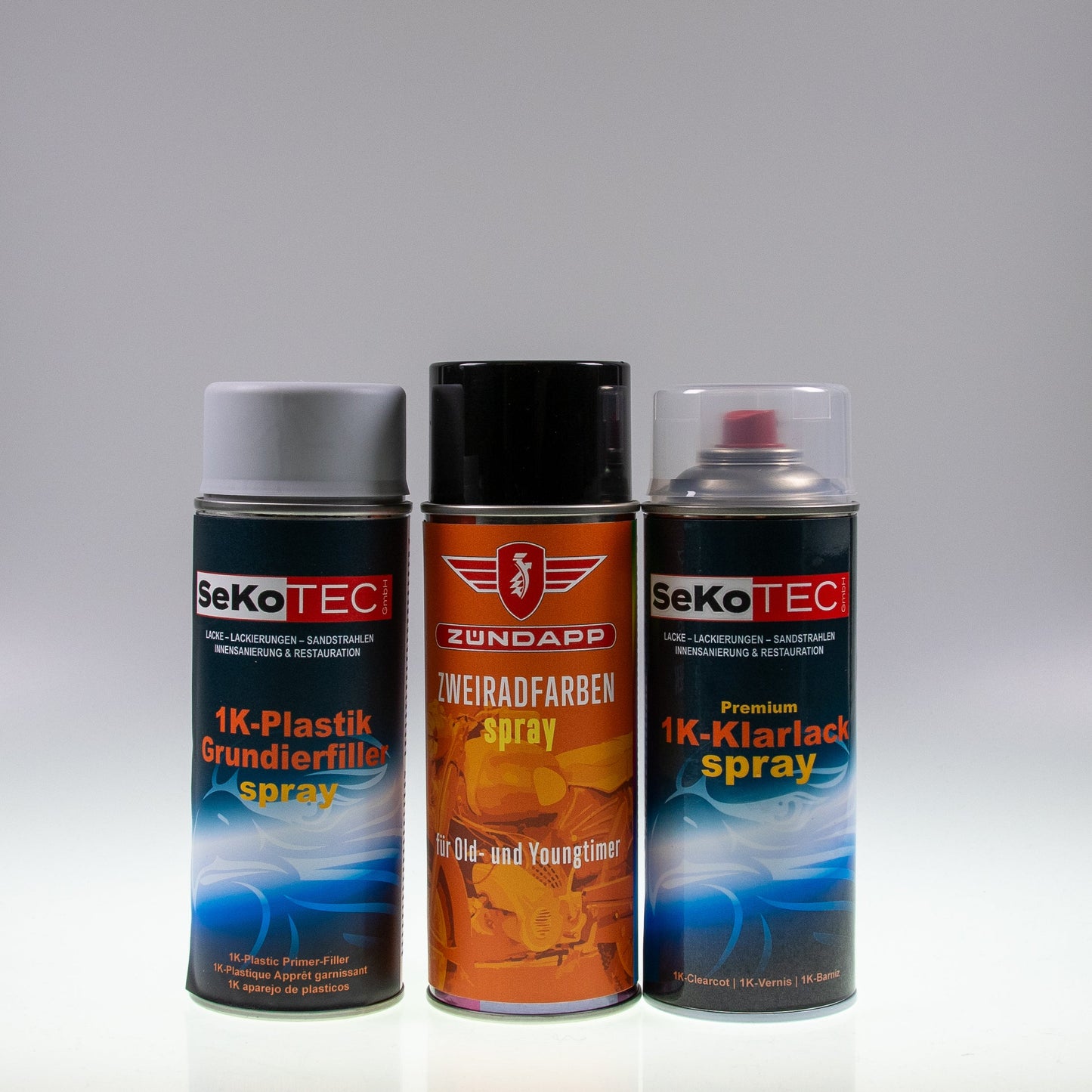 Zündapp-Farben Spraydose mit Plastikfüller und Klarlack